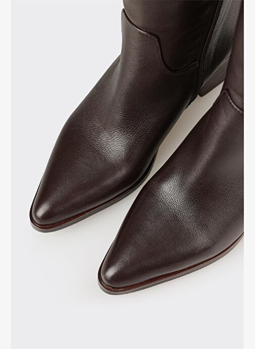 Kahve Deri Kadın Topuklu Çizme - Görsel 5