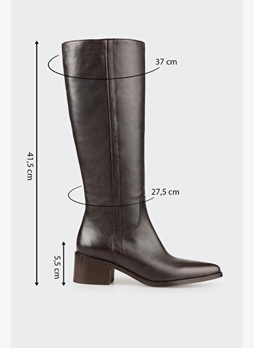 Kahve Deri Kadın Topuklu Çizme - Görsel 6