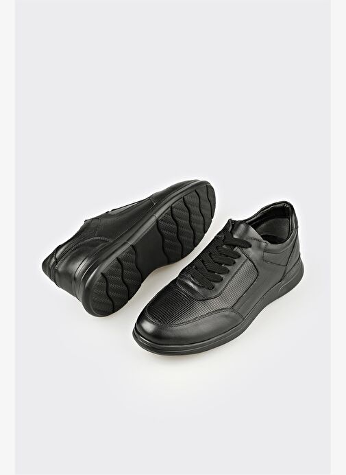 Siyah Deri Erkek Günlük Ayakkabı - Görsel 4