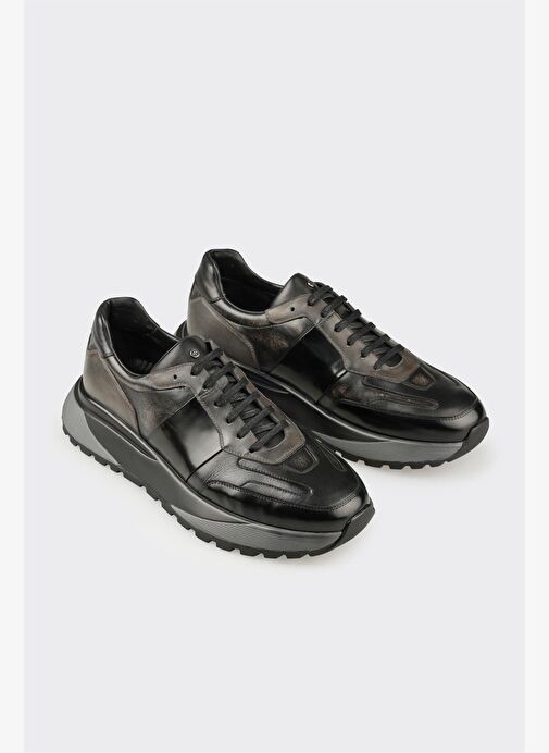 Siyah Deri Erkek Spor Ayakkabı - Görsel 3