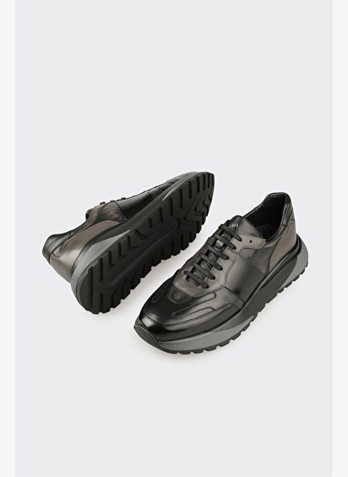 Siyah Deri Erkek Spor Ayakkabı - Görsel 4