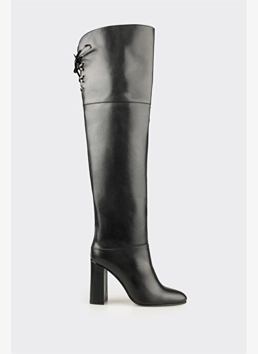 Siyah Deri Kadın Yüksek Topuk Çizme - Görsel 2
