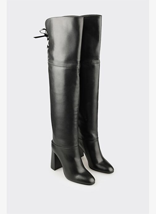 Siyah Deri Kadın Yüksek Topuk Çizme - Görsel 3