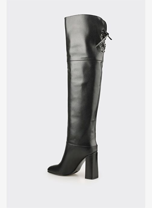 Siyah Deri Kadın Yüksek Topuk Çizme - Görsel 4