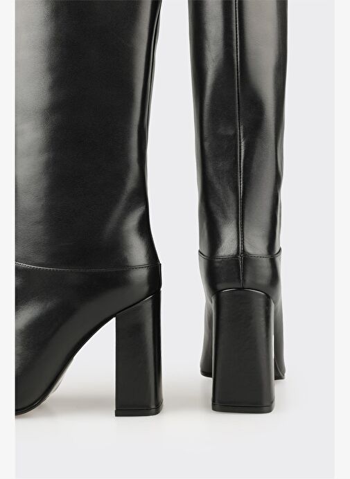 Siyah Deri Kadın Yüksek Topuk Çizme - Görsel 5