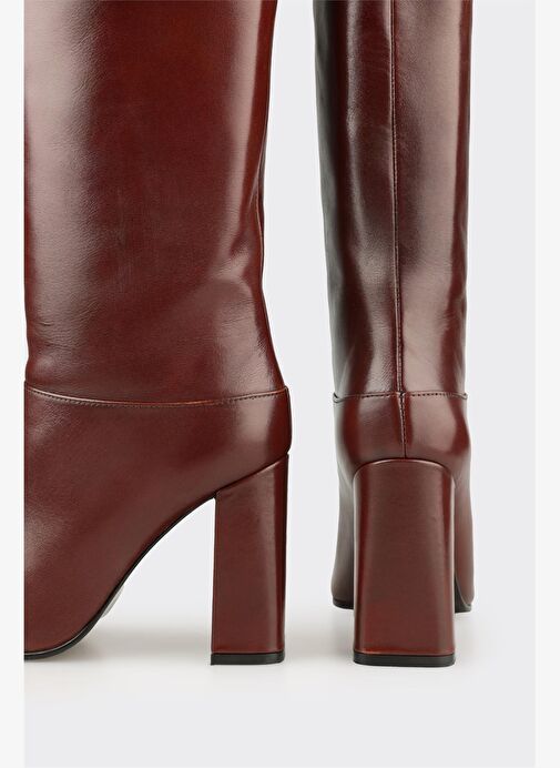Kahve Deri Kadın Yüksek Topuk Çizme - Görsel 5