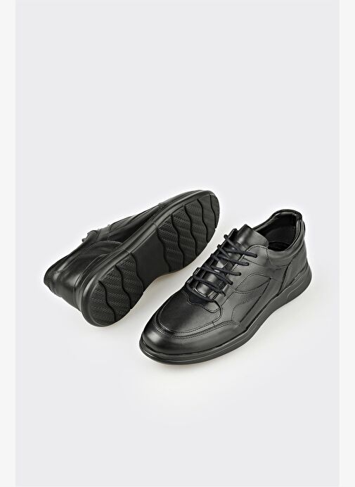 Siyah Deri Erkek Günlük Ayakkabı - Görsel 4
