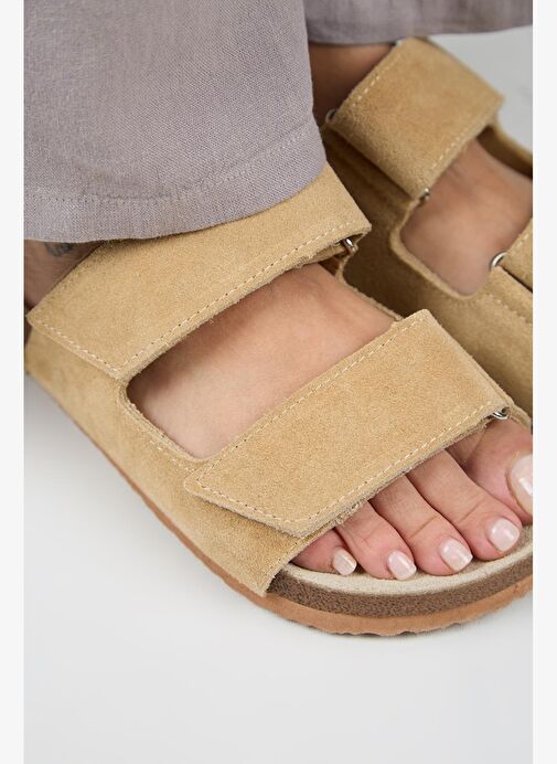 Manijero Bej Kadın Süet Terlik MNJ.009.05 - Görsel 5