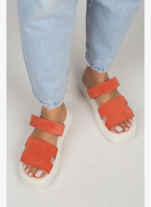 Manijero Seina Kadın Hakiki Deri Cırtlı Terlik Koral Terlik - Görsel 2