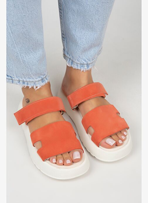 Manijero Seina Kadın Hakiki Deri Cırtlı Terlik Koral Terlik - Görsel 3