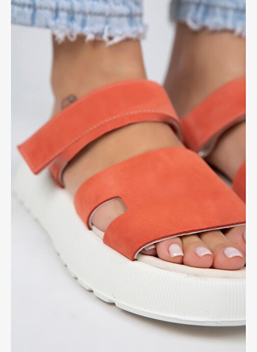 Manijero Seina Kadın Hakiki Deri Cırtlı Terlik Koral Terlik - Görsel 4