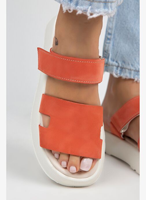 Manijero Seina Kadın Hakiki Deri Cırtlı Terlik Koral Terlik - Görsel 5