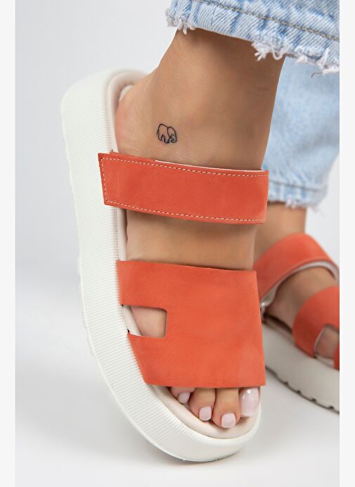 Manijero Seina Kadın Hakiki Deri Cırtlı Terlik Koral Terlik - Görsel 6