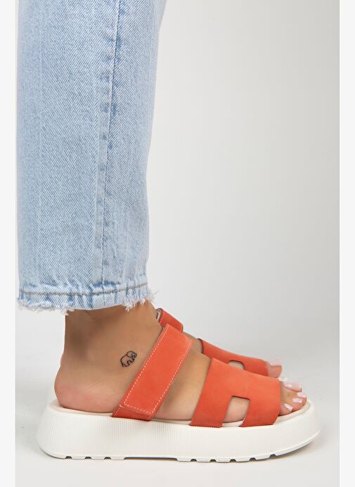 Manijero Seina Kadın Hakiki Deri Cırtlı Terlik Koral Terlik - Görsel 7