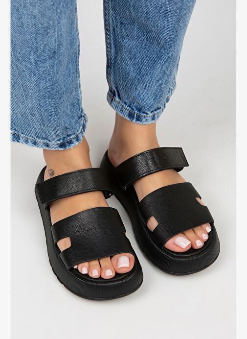 Manijero Siyah Kadın Deri Terlik MNJ.031.09 - Görsel 3