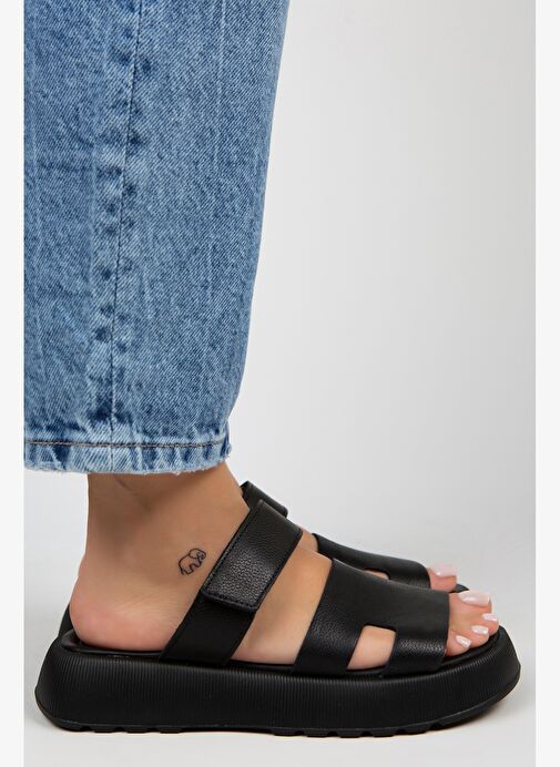 Manijero Siyah Kadın Deri Terlik MNJ.031.09 - Görsel 4