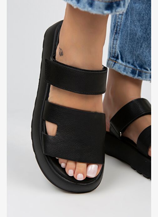 Manijero Siyah Kadın Deri Terlik MNJ.031.09 - Görsel 6