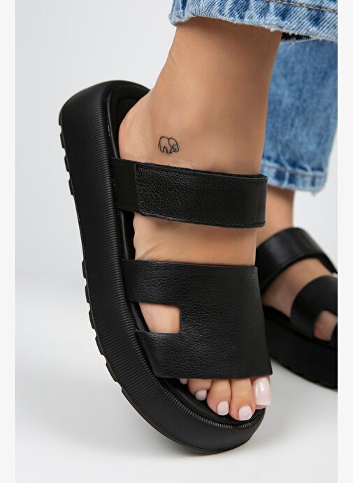 Manijero Siyah Kadın Deri Terlik MNJ.031.09 - Görsel 7