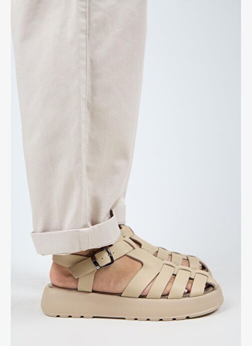 Manijero Bej Kadın Deri Sandalet MNJ.034.13 - Görsel 3