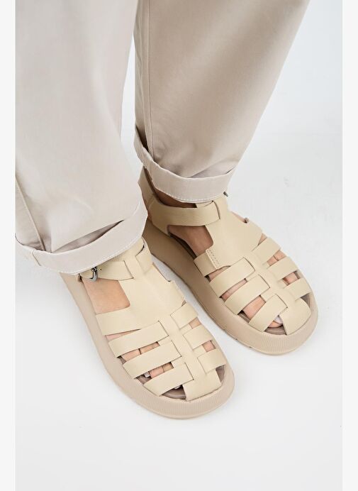 Manijero Bej Kadın Deri Sandalet MNJ.034.13 - Görsel 4