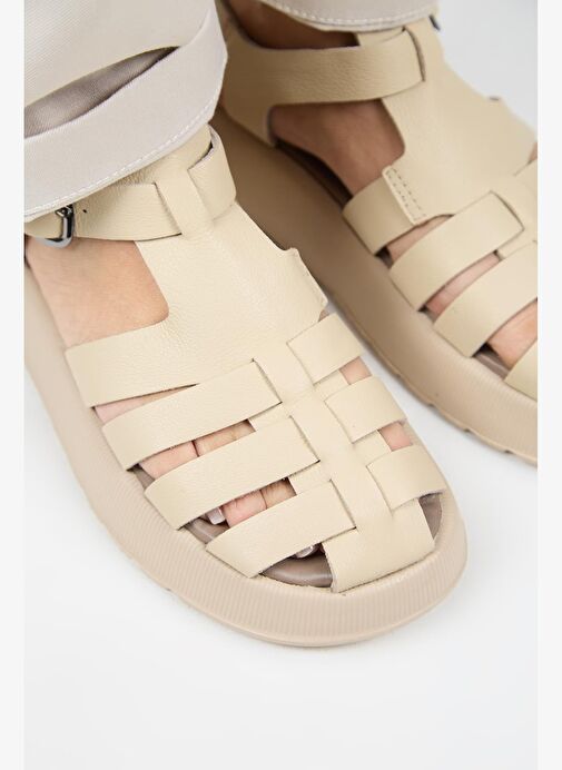 Manijero Bej Kadın Deri Sandalet MNJ.034.13 - Görsel 5