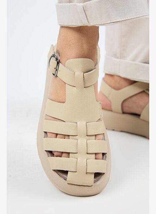 Manijero Bej Kadın Deri Sandalet MNJ.034.13 - Görsel 6