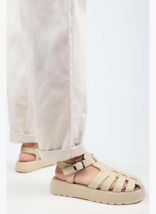 Manijero Bej Kadın Deri Sandalet MNJ.034.13 - Görsel 7