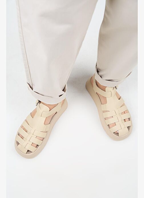 Manijero Bej Kadın Deri Sandalet MNJ.034.13 - Görsel 8