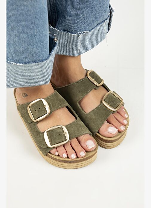 Manijero Haki Kadın Süet Terlik MNJ.038.13 - Görsel 3