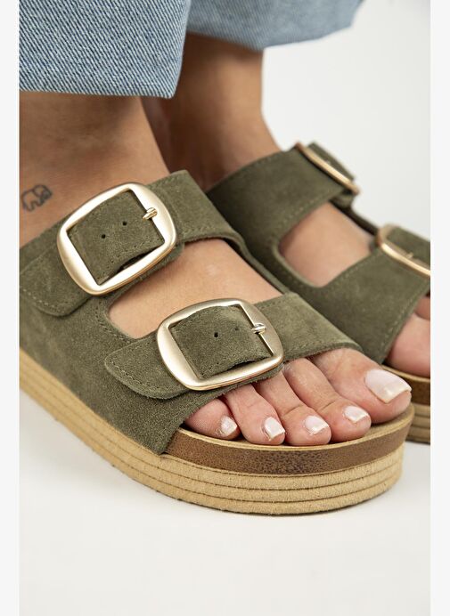 Manijero Haki Kadın Süet Terlik MNJ.038.13 - Görsel 4