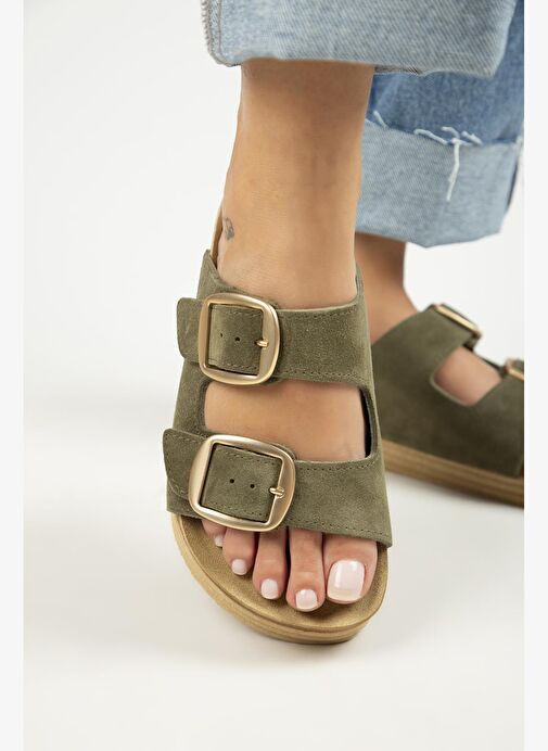 Manijero Haki Kadın Süet Terlik MNJ.038.13 - Görsel 5