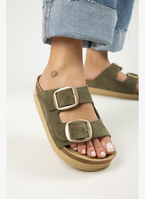 Manijero Haki Kadın Süet Terlik MNJ.038.13 - Görsel 6