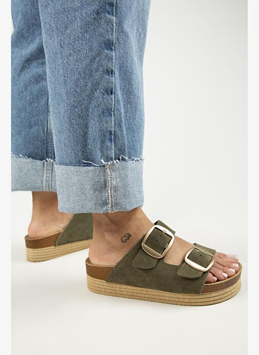 Manijero Haki Kadın Süet Terlik MNJ.038.13 - Görsel 7