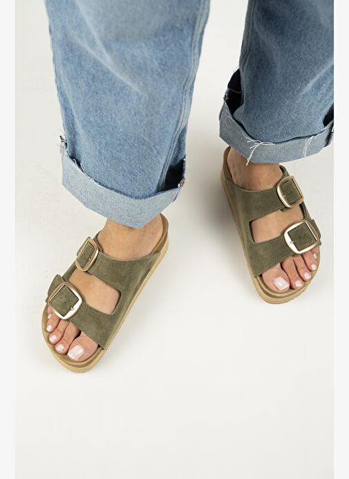 Manijero Haki Kadın Süet Terlik MNJ.038.13 - Görsel 8