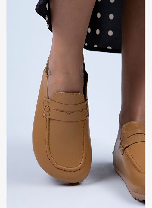 Manijero Lori Kadın Hakiki Deri Bağcıksız Taba Terlik - Görsel 6