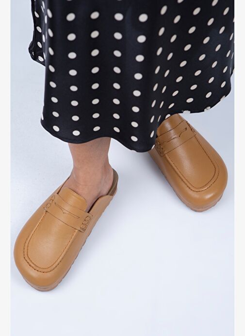 Manijero Lori Kadın Hakiki Deri Bağcıksız Taba Terlik - Görsel 7