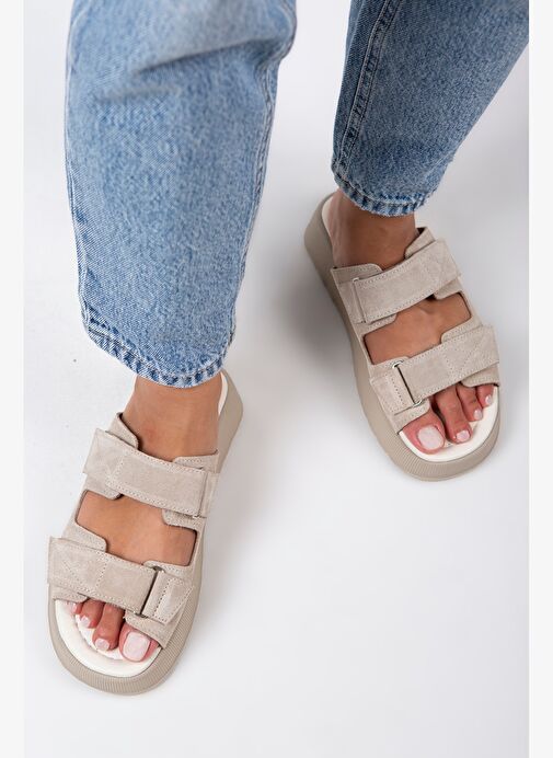 Manijero Bej Kadın Süet Terlik MNJ.082.06 - Görsel 2