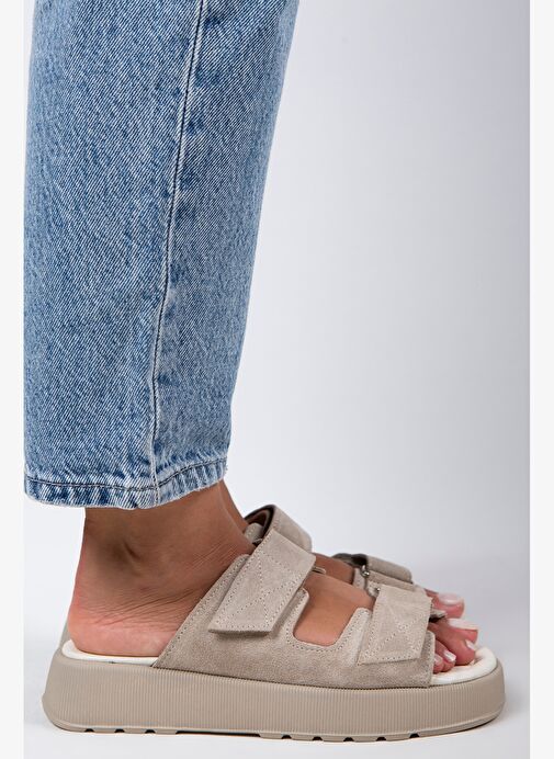 Manijero Bej Kadın Süet Terlik MNJ.082.06 - Görsel 3