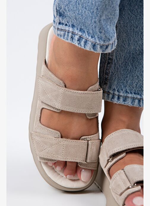 Manijero Bej Kadın Süet Terlik MNJ.082.06 - Görsel 6