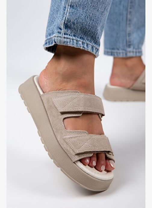 Manijero Bej Kadın Süet Terlik MNJ.082.06 - Görsel 7