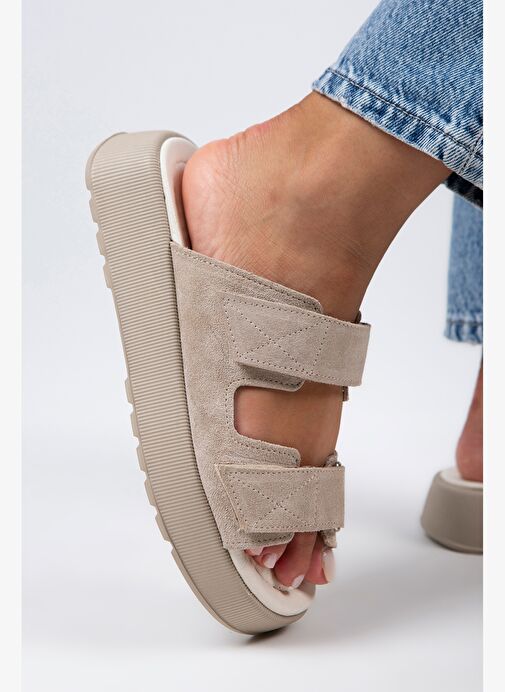 Manijero Bej Kadın Süet Terlik MNJ.082.06 - Görsel 8