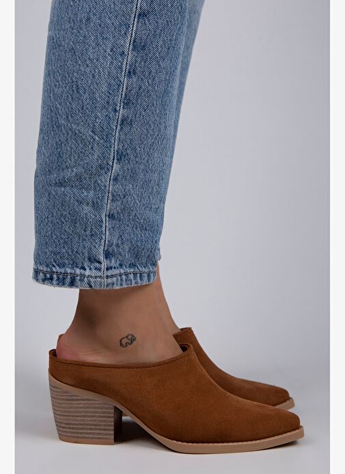 Manijero Stella Kadın Hakiki Deri Western Taba - Süet Terlik - Görsel 3