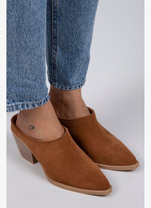 Manijero Stella Kadın Hakiki Deri Western Taba - Süet Terlik - Görsel 4