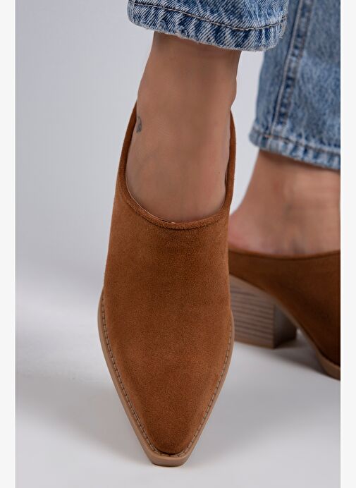 Manijero Stella Kadın Hakiki Deri Western Taba - Süet Terlik - Görsel 6