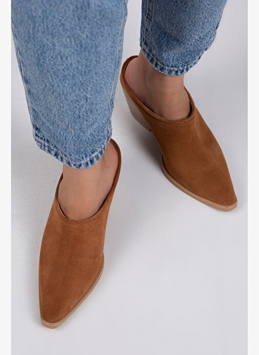 Manijero Stella Kadın Hakiki Deri Western Taba - Süet Terlik - Görsel 7