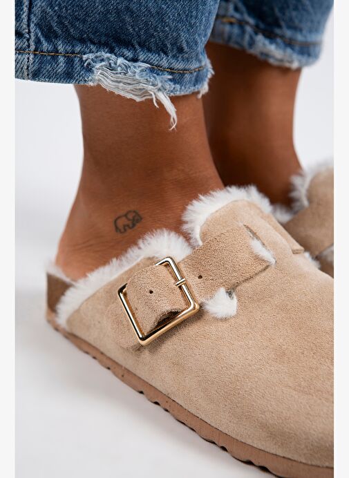 Manijero Kum Süet Kadın Süet - Kürklü Terlik MNJ.098.05 - Görsel 5