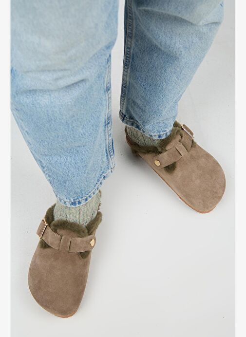 Manijero Haki Kadın Süet - Kürklü Terlik MNJ.098.18 - Görsel 8