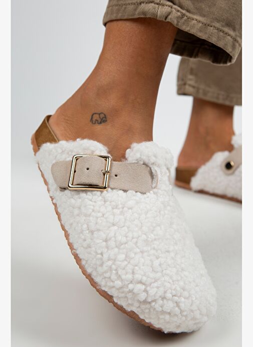 Manijero Beyaz-Bej Kadın Terlik MNJ.101.03 - Görsel 2