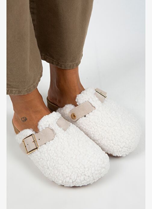 Manijero Beyaz-Bej Kadın Terlik MNJ.101.03 - Görsel 4