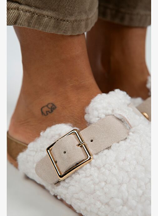 Manijero Beyaz-Bej Kadın Terlik MNJ.101.03 - Görsel 5